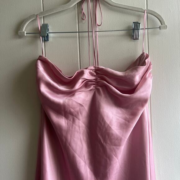 Reformation Valora Satin Halter Maxi Dress in Color Babygirl Pink Size 10 - Picture 3 of 9
